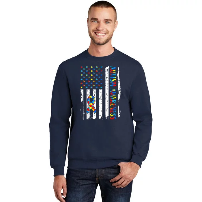 Autism Awareness Mom Dad Usa Flag Autistic Awareness Autism Sweatshirt