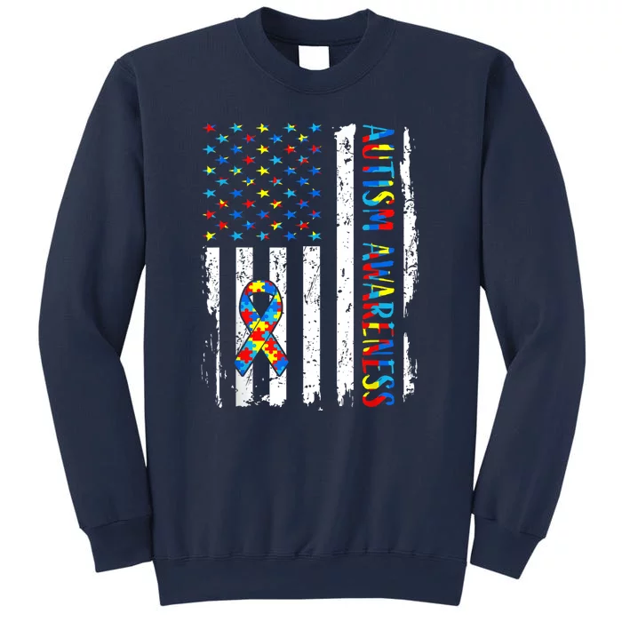 Autism Awareness Mom Dad Usa Flag Autistic Awareness Autism Sweatshirt