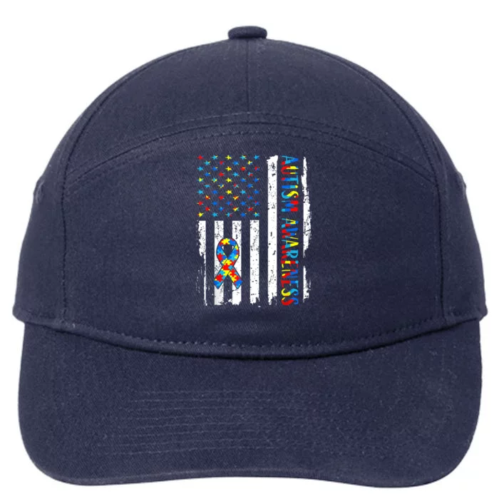 Autism Awareness Mom Dad Usa Flag Autistic Awareness Autism 7-Panel Snapback Hat