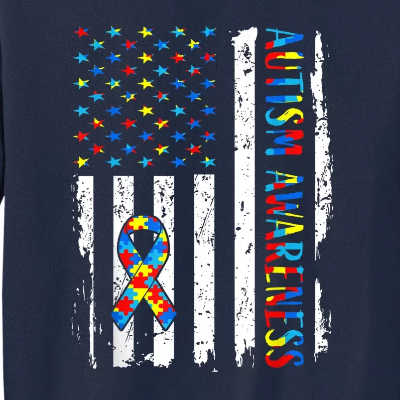 Autism Awareness Mom Dad Usa Flag Autistic Awareness Autism Tall Sweatshirt