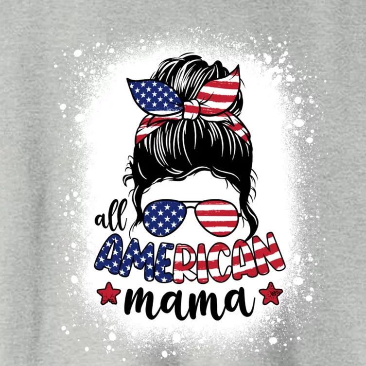 All American Mama Messy Bun Patriotic Mom Life Bleached Gift Women's Crop Top Tee