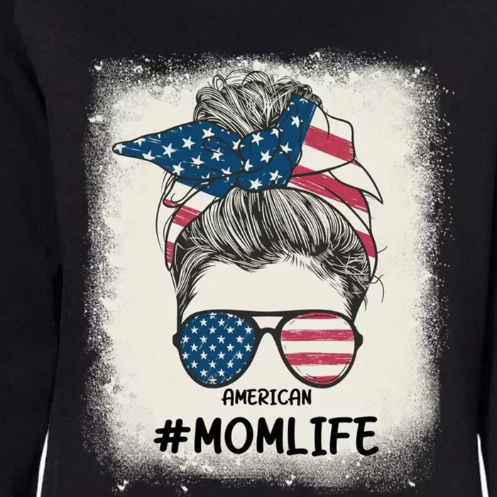 All American Mom Life 4th Of July Messy Bun Usa Flag Gift Womens California Wash Sweatshirt