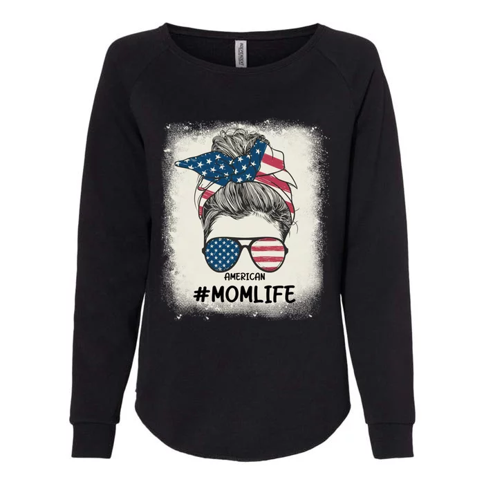 All American Mom Life 4th Of July Messy Bun Usa Flag Gift Womens California Wash Sweatshirt