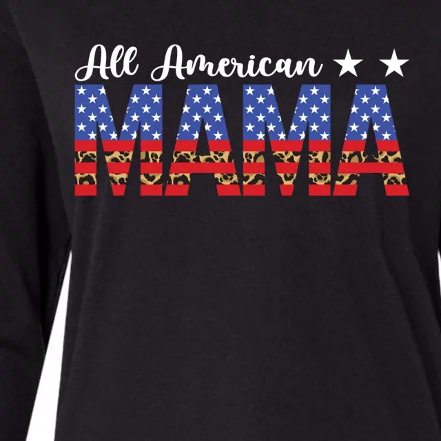 All American Mama Leopard American Flag 4th Of July Meaningful Gift Womens Cotton Relaxed Long Sleeve T-Shirt