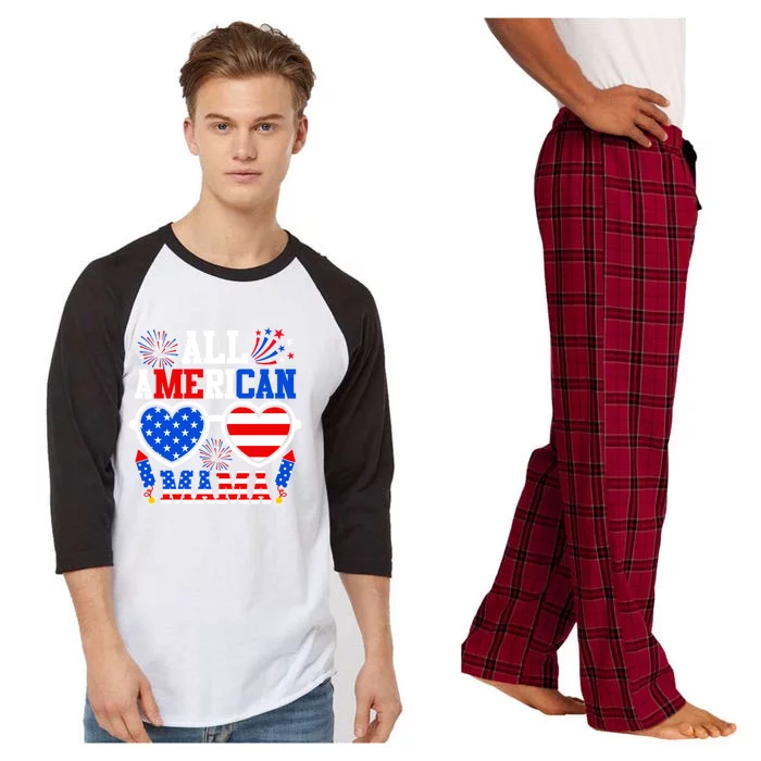 All American Mama Gift Funny 4th Of July Family Matching Cool Gift Raglan Sleeve Pajama Set