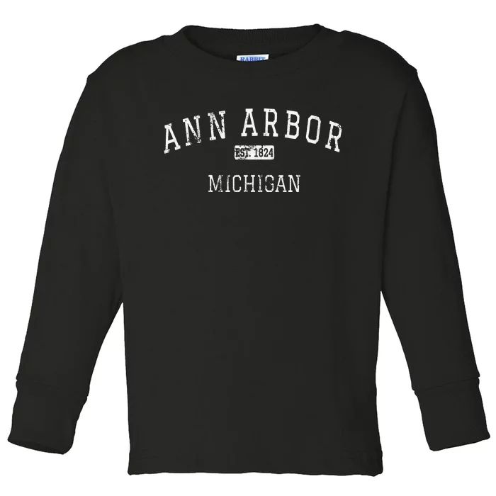 Ann Arbor Michigan MI Vintage Toddler Long Sleeve Shirt