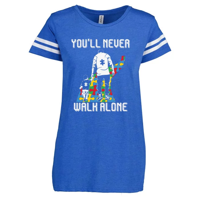 Autism Awareness Month You'll Never Walk Alone Autism Dad Enza Ladies Jersey Football T-Shirt