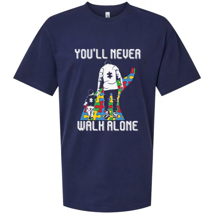 Autism Awareness Month You'll Never Walk Alone Autism Dad Sueded Cloud Jersey T-Shirt