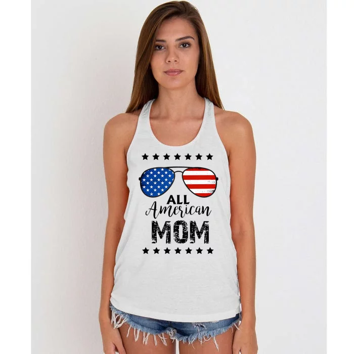 All American Mom 4th Of July Family Matching Women's Knotted Racerback Tank