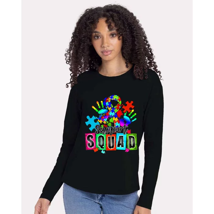 Autism Awareness Month Ribbon Support Squad Womens Cotton Relaxed Long Sleeve T-Shirt