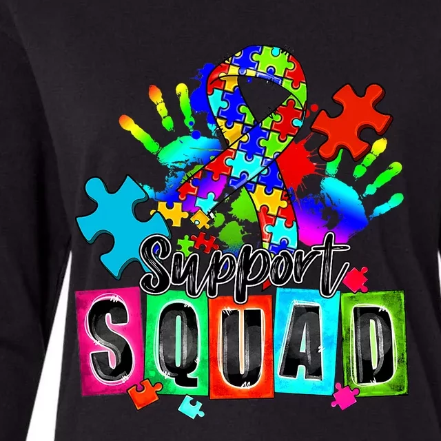 Autism Awareness Month Ribbon Support Squad Womens Cotton Relaxed Long Sleeve T-Shirt