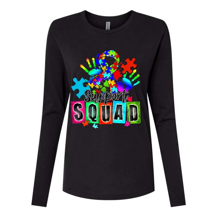 Autism Awareness Month Ribbon Support Squad Womens Cotton Relaxed Long Sleeve T-Shirt