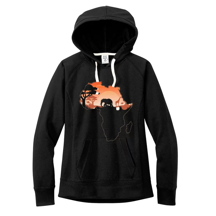 Africa Animal Map Safari African Animals Women's Fleece Hoodie