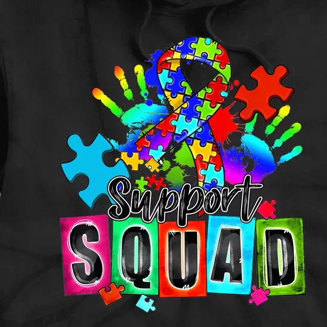 Autism Awareness Month Ribbon Support Squad Tie Dye Hoodie