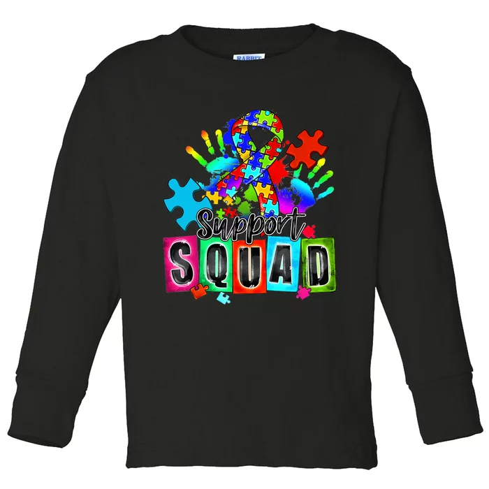 Autism Awareness Month Ribbon Support Squad Toddler Long Sleeve Shirt