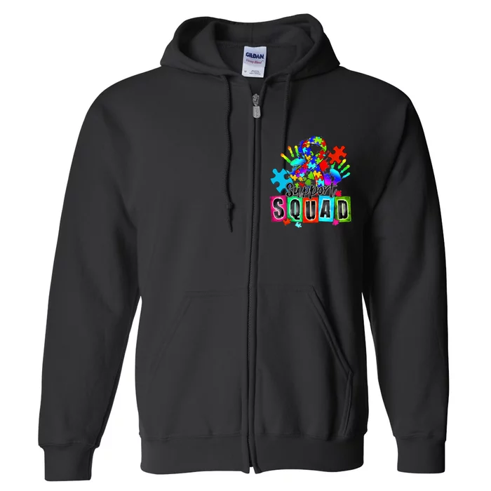 Autism Awareness Month Ribbon Support Squad Full Zip Hoodie