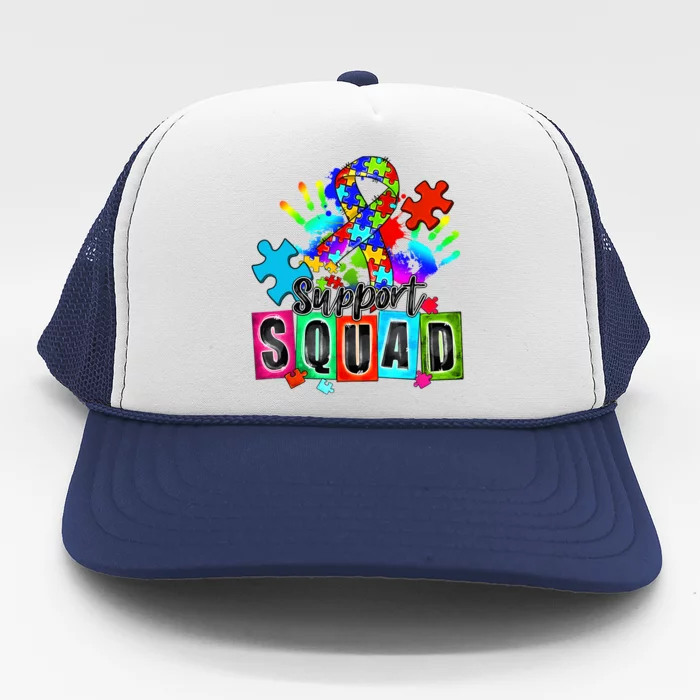 Autism Awareness Month Ribbon Support Squad Trucker Hat