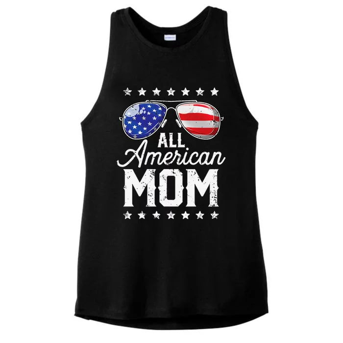 All American Mom 4th of July Mother's Day Sunglasses Family Ladies Tri-Blend Wicking Tank