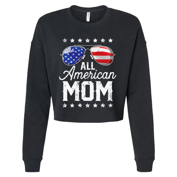 All American Mom 4th of July Mother's Day Sunglasses Family Cropped Pullover Crew