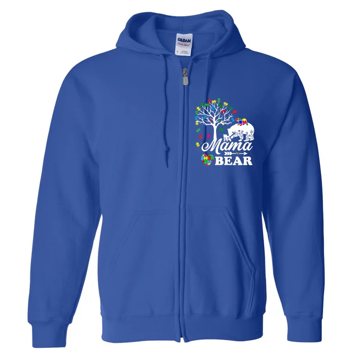 Autism Awareness Mama Bear Support Autistic Autism Mom Cute Gift Full Zip Hoodie