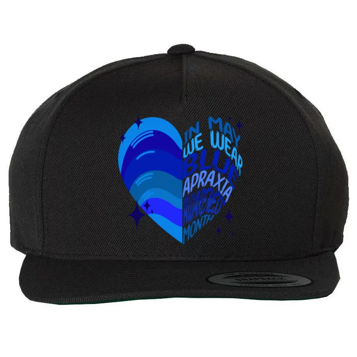 Apraxia Awareness Month In May We Wear Blue Ribbon Heart Funny Gift Wool Snapback Cap