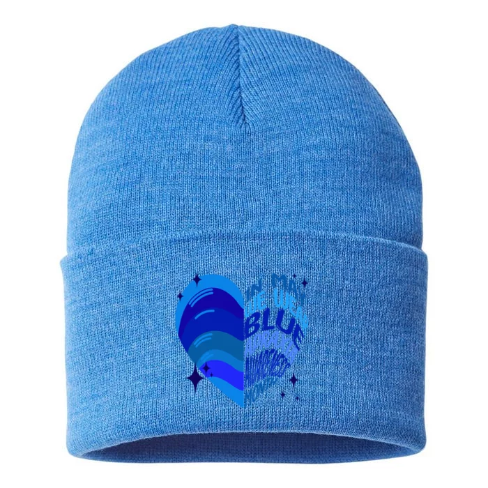 Apraxia Awareness Month In May We Wear Blue Ribbon Heart Funny Gift Sustainable Knit Beanie