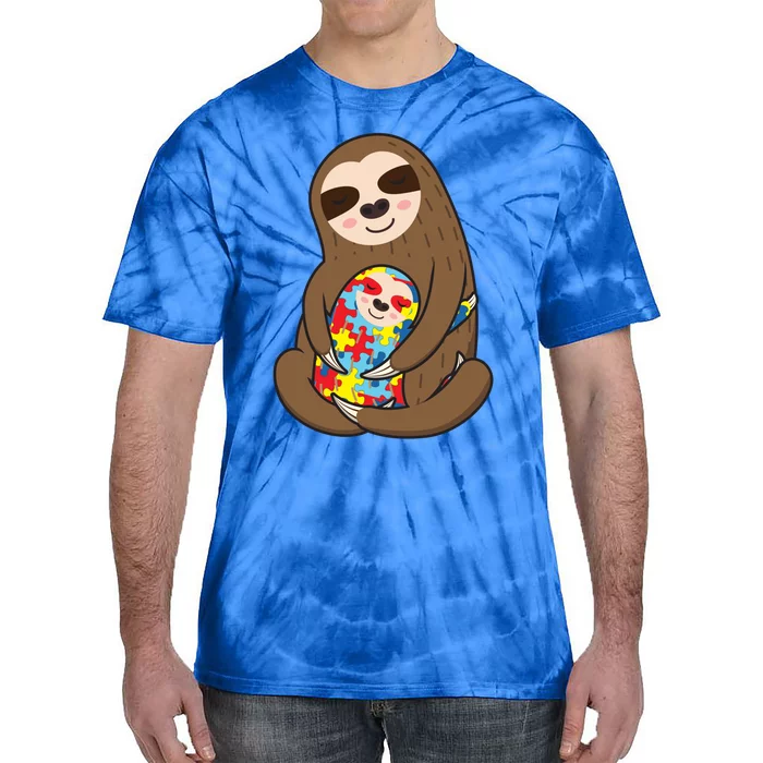 Autism Awareness Mama Sloth Mom Love Autistic Gift Tie-Dye T-Shirt