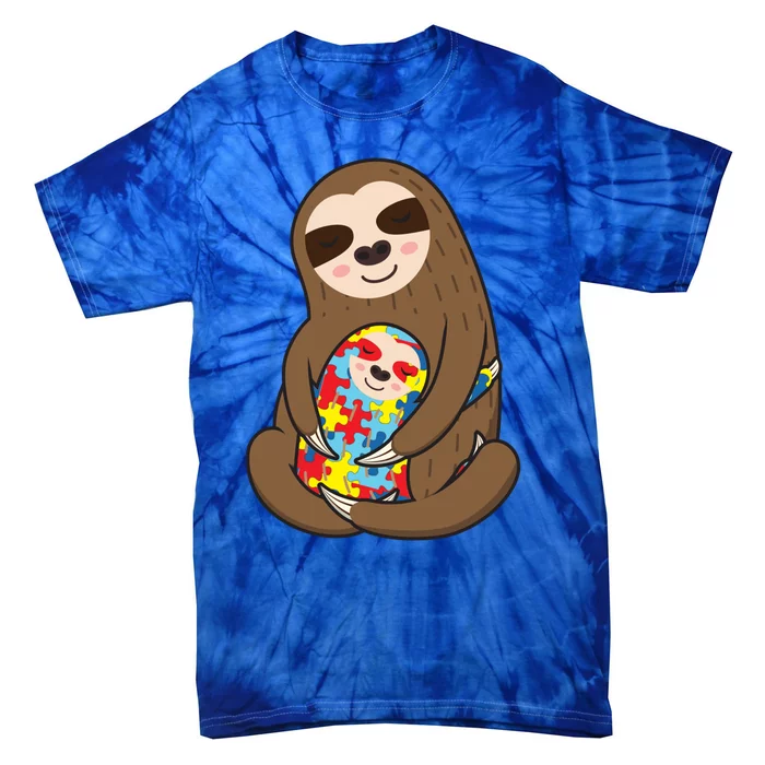 Autism Awareness Mama Sloth Mom Love Autistic Gift Tie-Dye T-Shirt