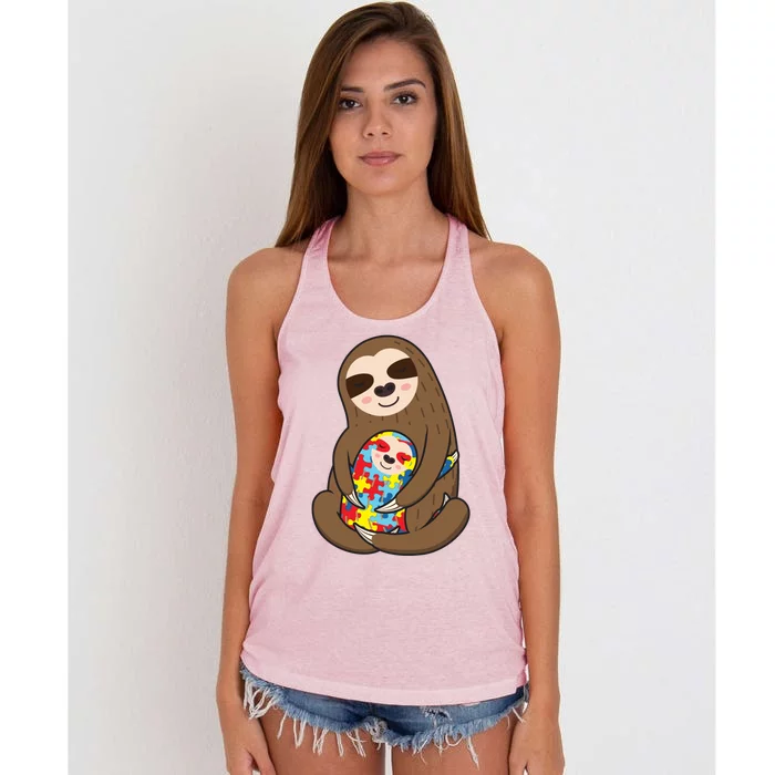 Autism Awareness Mama Sloth Mom Love Autistic Gift Women's Knotted Racerback Tank