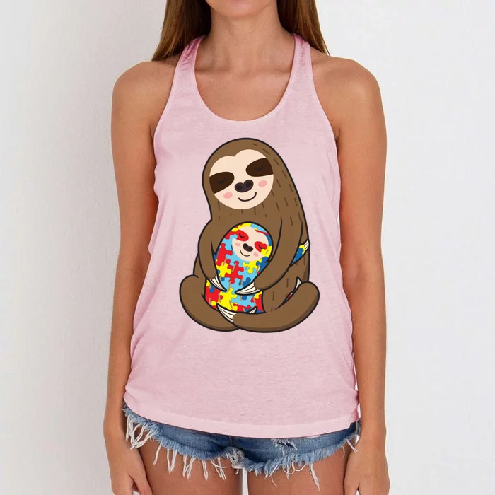 Autism Awareness Mama Sloth Mom Love Autistic Gift Women's Knotted Racerback Tank