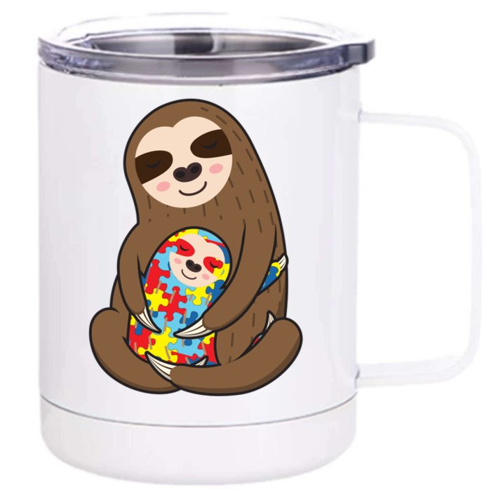 Autism Awareness Mama Sloth Mom Love Autistic Gift Front & Back 12oz Stainless Steel Tumbler Cup