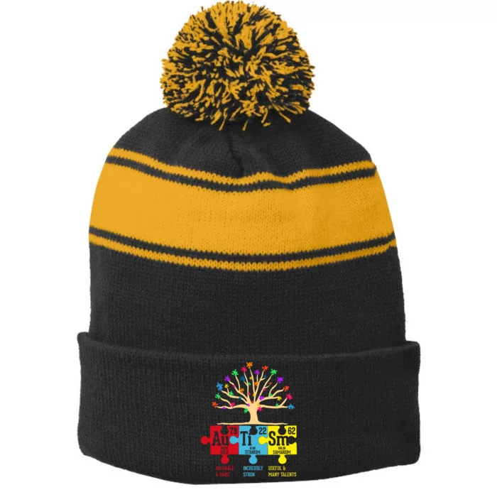 Autism Awareness Month Table Of Elements Stripe Pom Pom Beanie