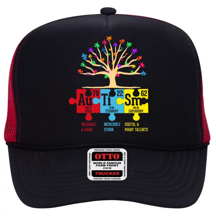 Autism Awareness Month Table Of Elements High Crown Mesh Trucker Hat