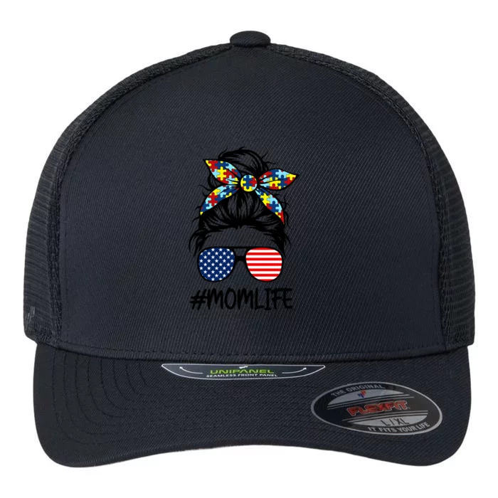 Autism Awareness Mom Life Proud Mom Messy Bun Mothers Day Gift Flexfit Unipanel Trucker Cap