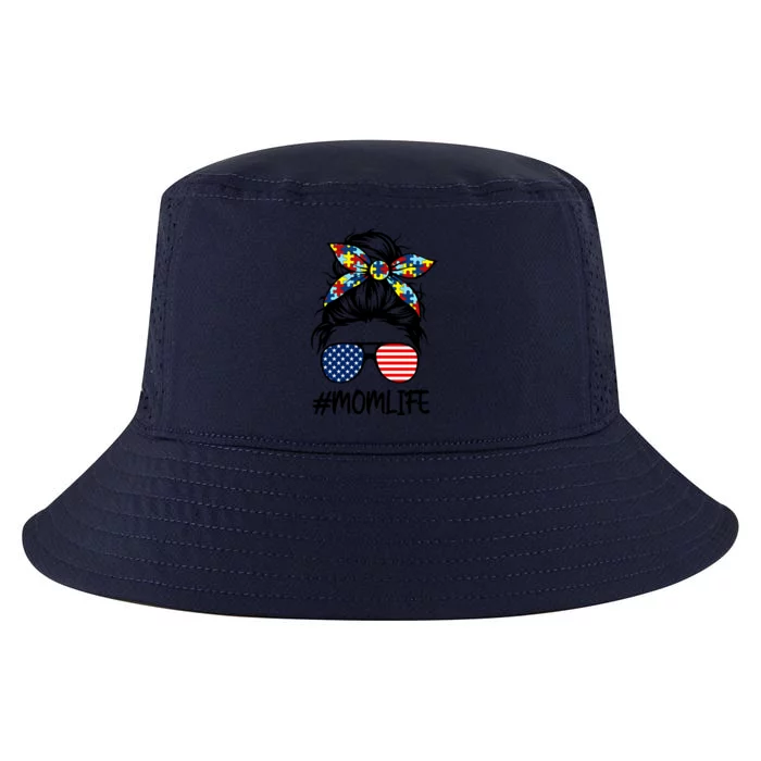 Autism Awareness Mom Life Proud Mom Messy Bun Mothers Day Gift Cool Comfort Performance Bucket Hat