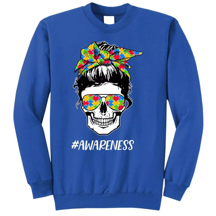 Autism Awareness Mom Life Skull Autism Mom Mama Funny Gift Tall Sweatshirt