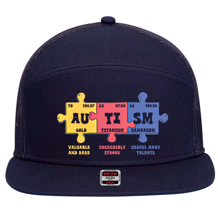 Autism Awareness Month Elets Periodic Table Design Cute Gift 7 Panel Mesh Trucker Snapback Hat