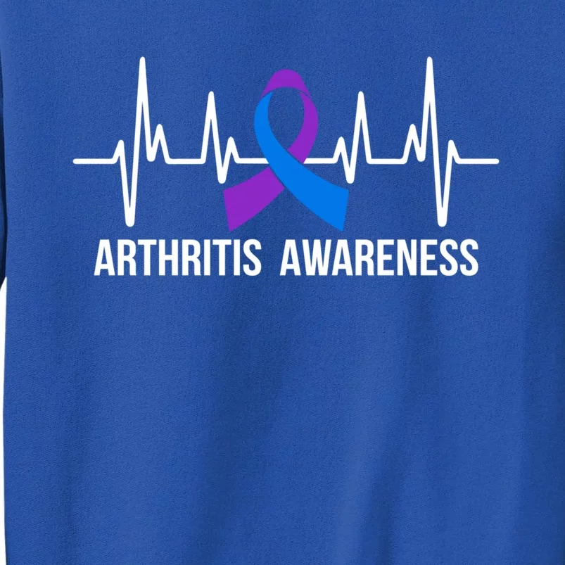 Arthritis Awareness Month Purple And Blue Ribbon Heartbeat Great Gift Tall Sweatshirt