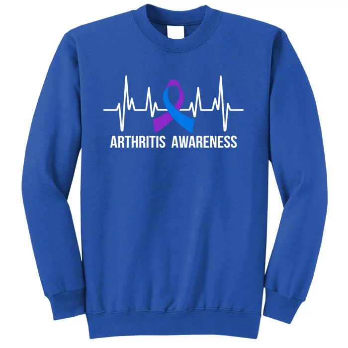 Arthritis Awareness Month Purple And Blue Ribbon Heartbeat Great Gift Tall Sweatshirt