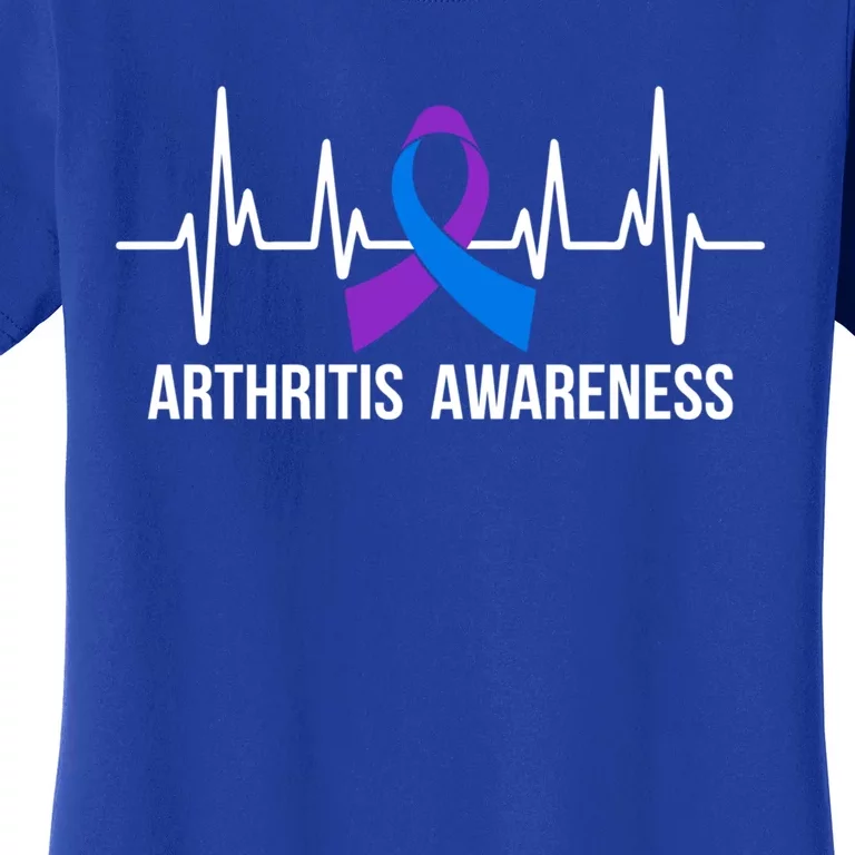 Arthritis Awareness Month Purple And Blue Ribbon Heartbeat Great Gift Women's T-Shirt