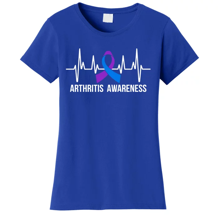 Arthritis Awareness Month Purple And Blue Ribbon Heartbeat Great Gift Women's T-Shirt