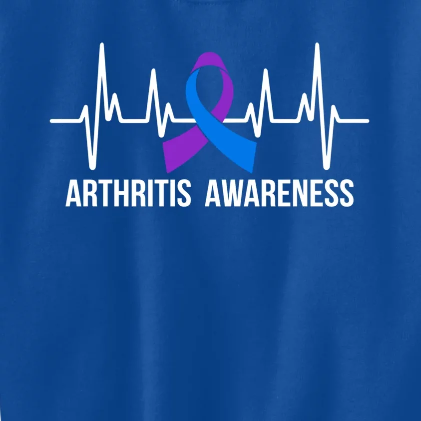 Arthritis Awareness Month Purple And Blue Ribbon Heartbeat Great Gift Kids Sweatshirt