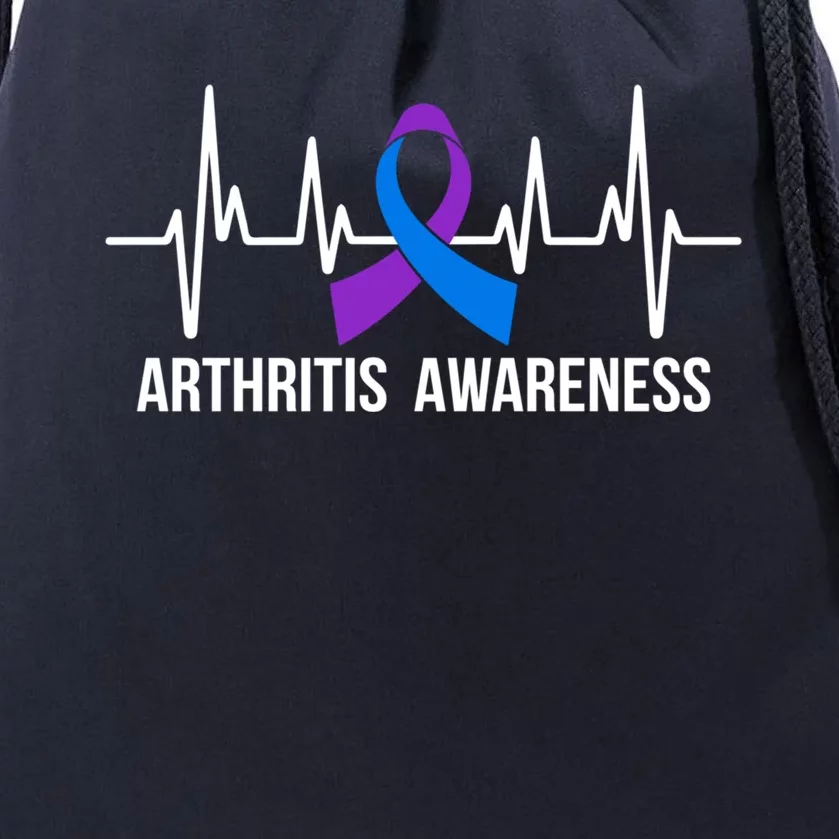 Arthritis Awareness Month Purple And Blue Ribbon Heartbeat Great Gift Drawstring Bag