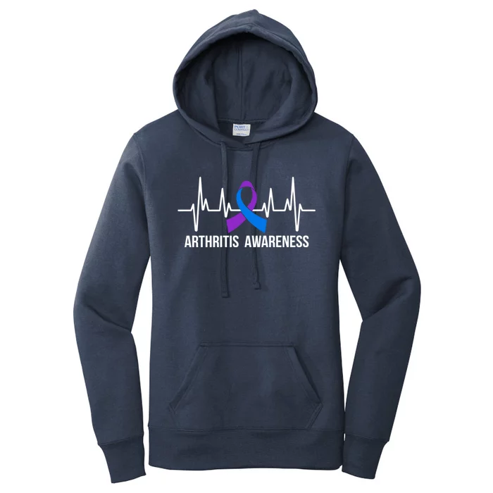 Arthritis Awareness Month Purple And Blue Ribbon Heartbeat Great Gift Women's Pullover Hoodie