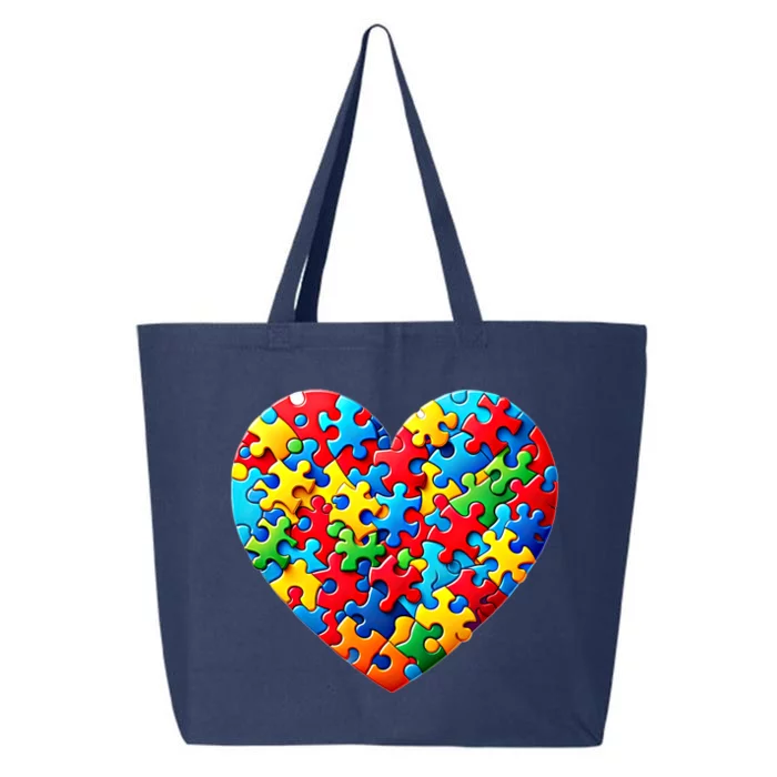 Autism Awareness Month Heart Shaped Puzzle Pieces Gift 25L Jumbo Tote