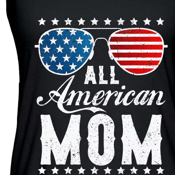 All American Mom USA Flag 4th of July Matching Sunglasses Ladies Essential Flowy Tank