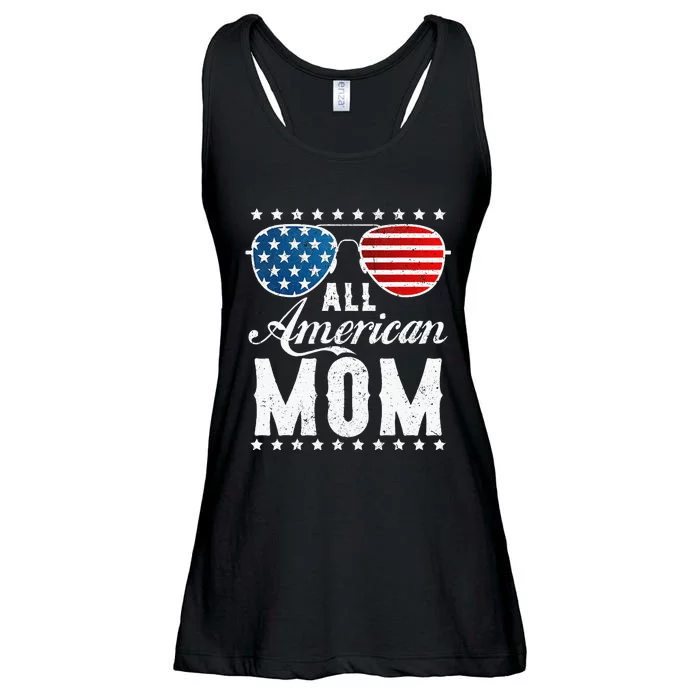 All American Mom USA Flag 4th of July Matching Sunglasses Ladies Essential Flowy Tank