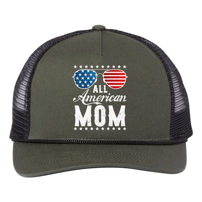 All American Mom USA Flag 4th of July Matching Sunglasses Retro Rope Trucker Hat Cap