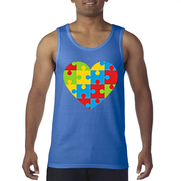 Autism Awareness Month ValentineS Day Puzzle Piece Heart Cute Gift Tank Top