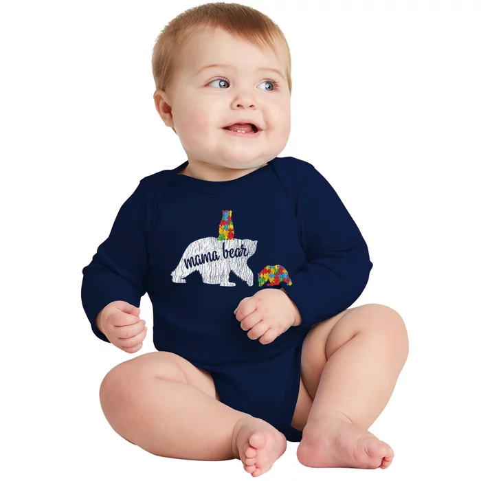 Autism Awareness Mama Bear Autistic Awareness Mom Gift Baby Long Sleeve Bodysuit